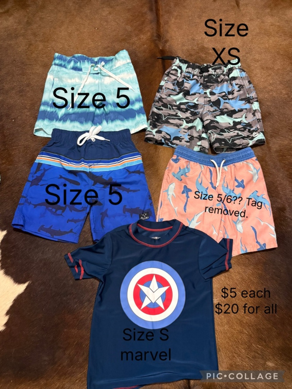 Marvel Boys Navy Captain America Rash Guard with (4) pairs Swim Shorts
